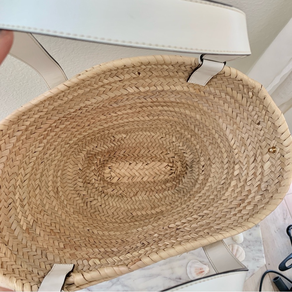 🏝️ POOLSIDE Essaouira Small White Real Leather Straw Basket Bag - Picture 10 of 16